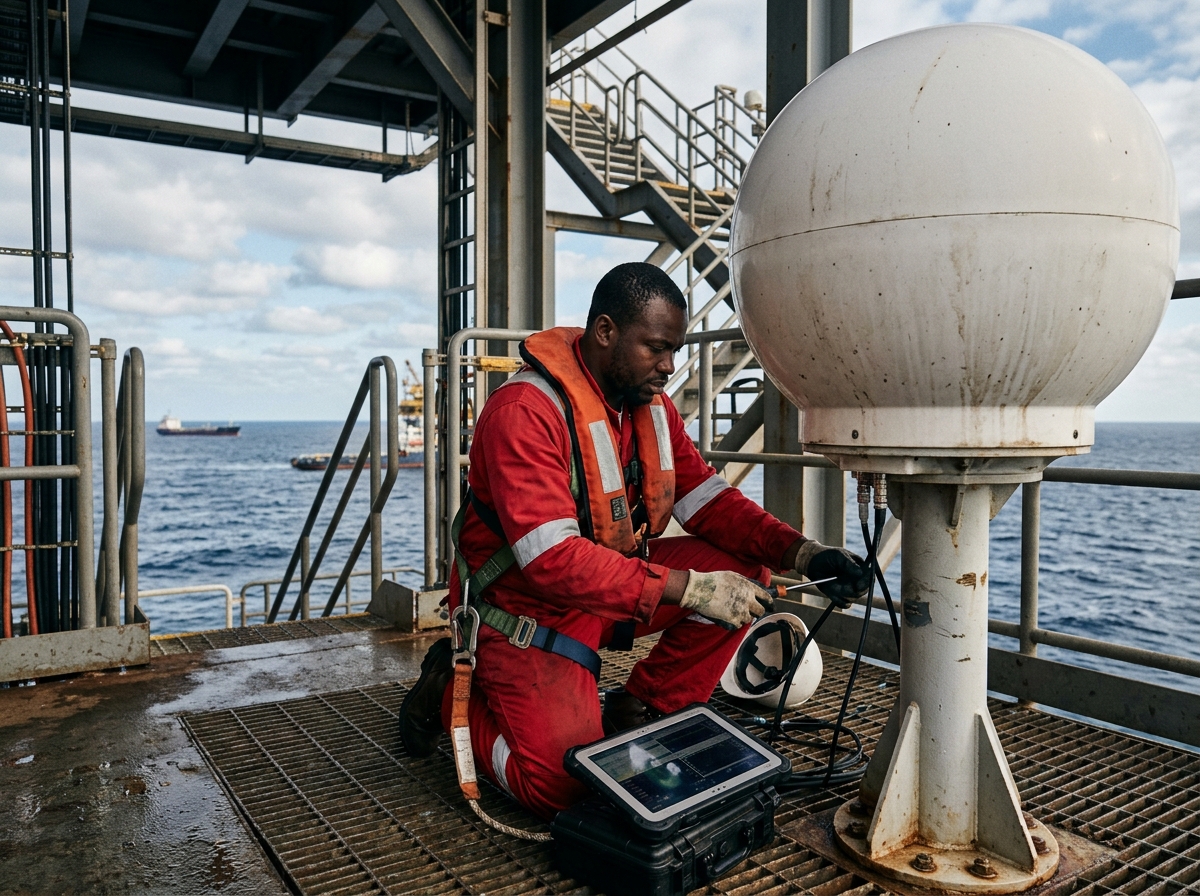 Configuração de VSAT marítimo no convés superior
