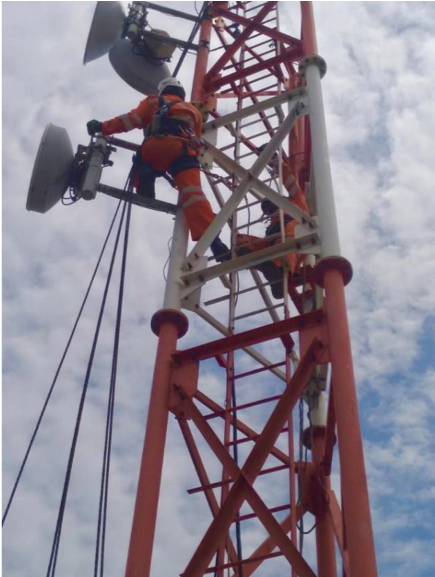 Alinhamento de micro-ondas — escalada em torre treliçada
