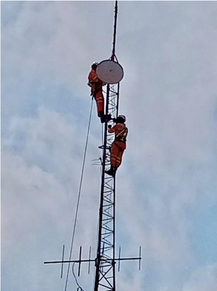 Instalação de antena no topo de mastro elevado
