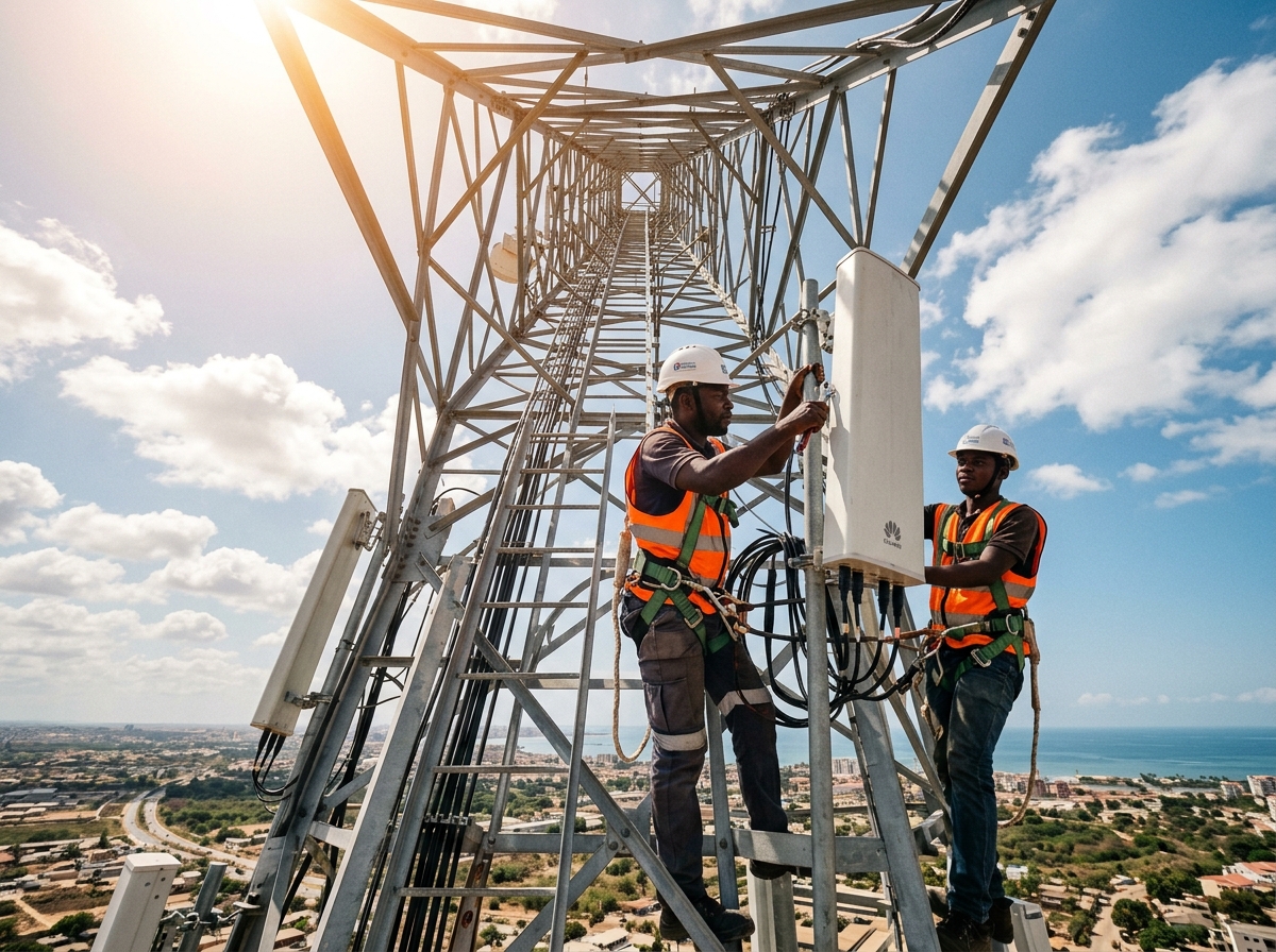 Instalação de antena sectorial — torre autoportante de 30 m